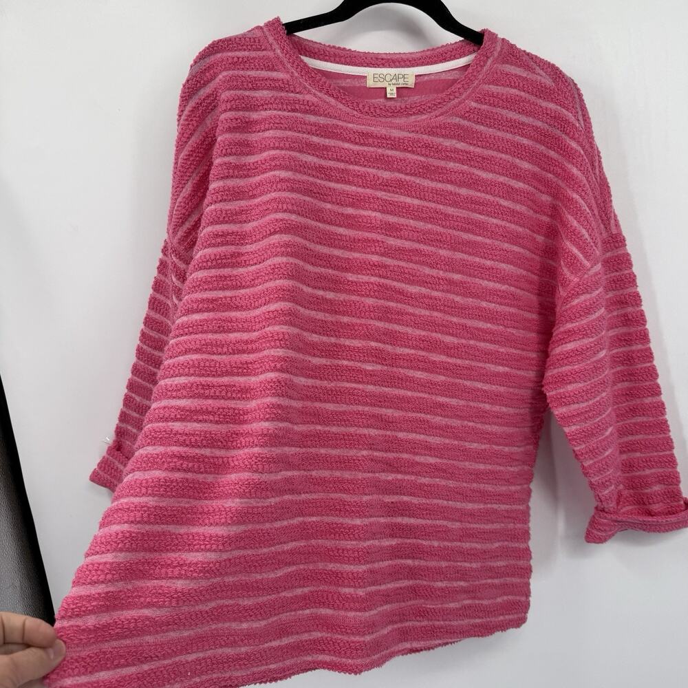 Escape by Habitat Striped Terry Top Medium Watermelon Pink Boxy Pullover Casual - Picture 7 of 11